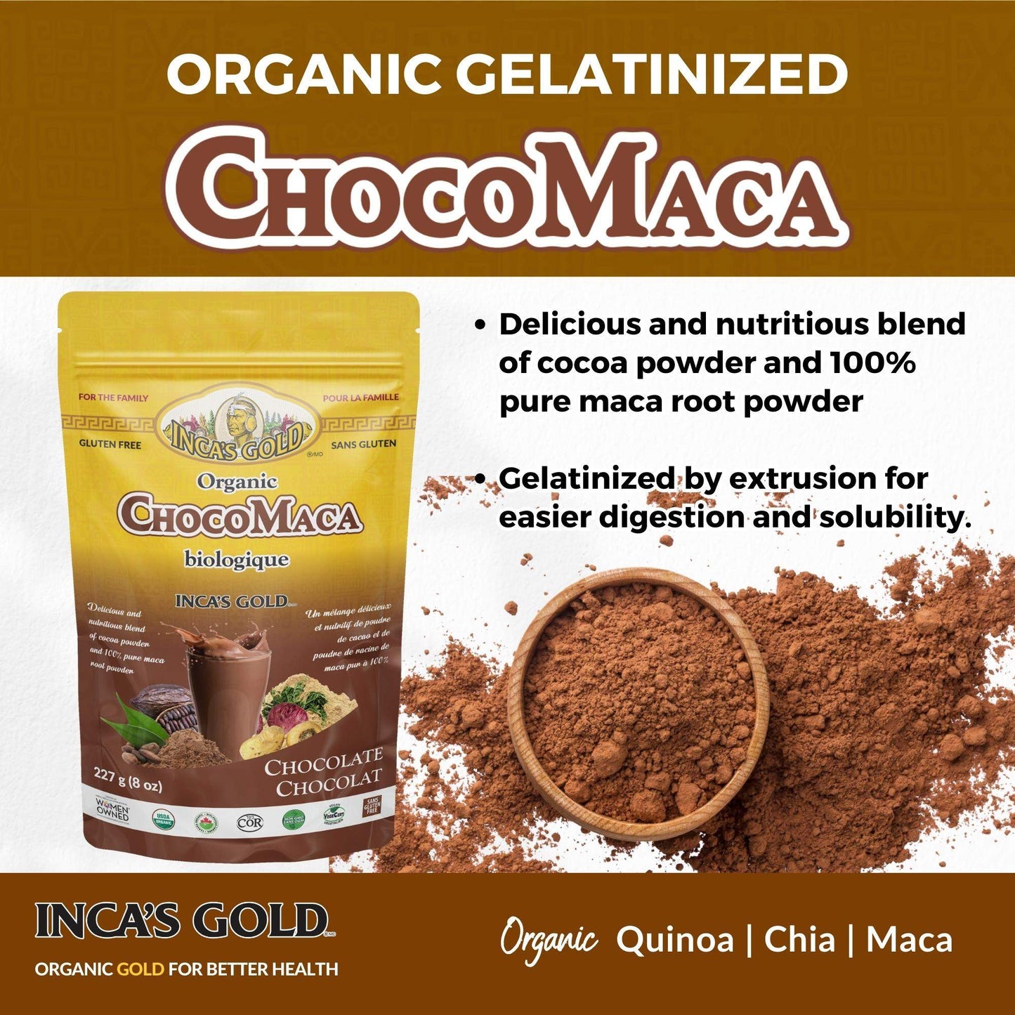 Organic ChocoMaca is a delicious blend... Organic ChocoMaca supports energy... Organic ChocoMaca is perfect for smoothies…