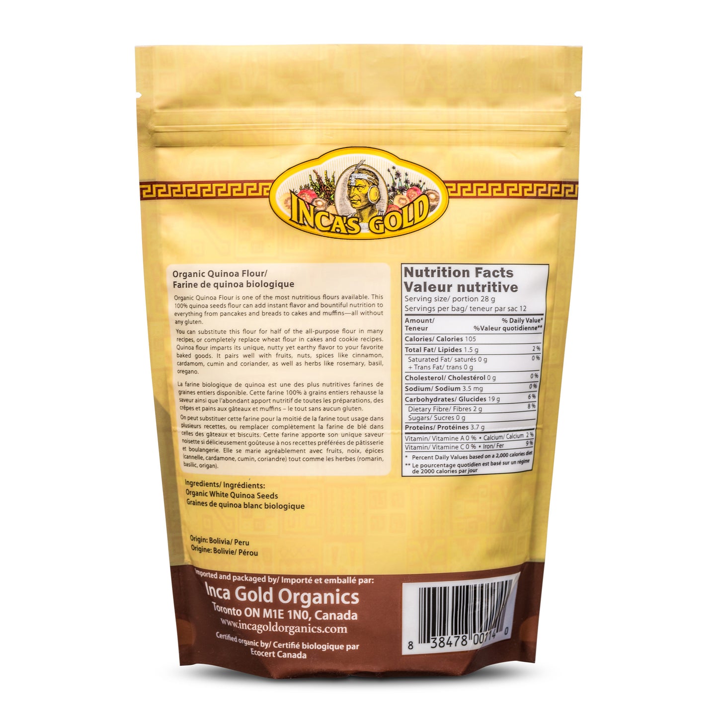 Inca's Gold Organic Quinoa Flour 340g Back Image