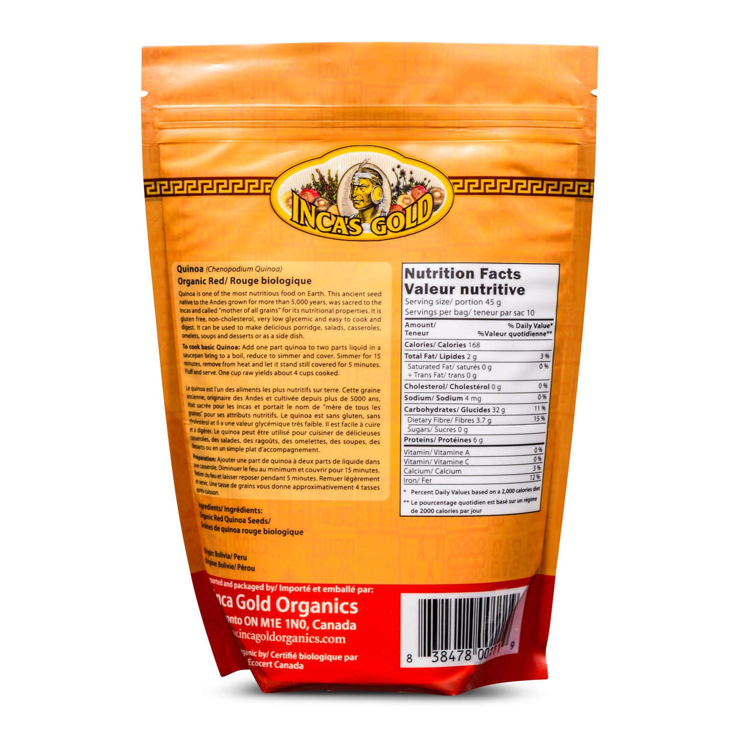 INCA'S GOLD Organic Red Quinoa 454g information